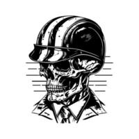 Chicano cranio motociclista indossare casco mano disegnato linea arte illustrazione vettore