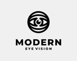 occhio visione lente vista bulbo oculare ottico allievo retina cerchio il giro semplice moderno vettore logo design