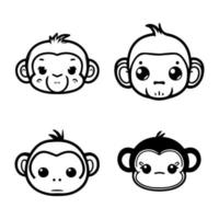 giocoso e accattivante mano disegnato collezione impostato di carino kawaii scimmie, in mostra il adorabile lato di queste Amati animali vettore