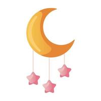 carino rosa Luna con stelle. boho geometrico scandinavo parete Stampa per figli, asilo. bambino doccia invito. è un' ragazza. Ciao bambino celebrazione, vacanza, evento. striscione, volantino. cartone animato vettore