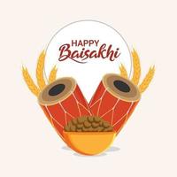 design piatto di felice biglietto di auguri vaisakhi con elementi creativi vettore