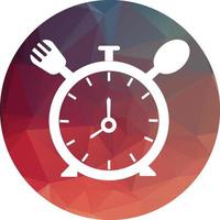 mangiare tempo vettore logo modello. Questo logo con orologio, cucchiaio e forchetta simbolo. adatto per casa, ristorante, cucinando, sano.