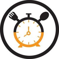 mangiare tempo vettore logo modello. Questo logo con orologio, cucchiaio e forchetta simbolo. adatto per casa, ristorante, cucinando, sano.