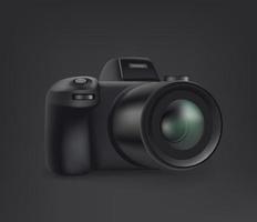 fotocamera digitale mirrorless moderna nera su sfondo nero vettore
