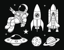spazio impostato vettore illustrazione. razzo, astronauta, pianeta, ufo vettore illustrazione.