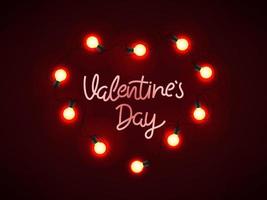 cuore splendente e scritta scritta su sfondo rosso scuro. banner di San Valentino vettore