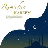 Ramadan kareem illustrazione con moschea silhouette e luce stellare e Luna, sfondo attività commerciale etichetta, invito modello, sociale media, eccetera. Ramadan kareem a tema piatto vettore illustrazione.