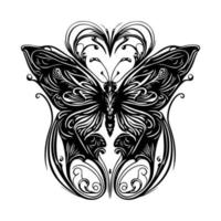 un' bellissimo farfalla tribale tatuaggio con intricato linea arte, mano disegnato illustrazione Perfetto per il tuo Il prossimo tatuaggio design vettore