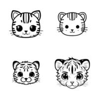 un' impostato di mano disegnato, carino kawaii tigre testa loghi, con vario espressioni e pose nel affascinante anime stile illustrazioni vettore