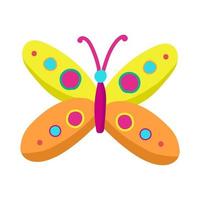 farfalla colorata luminosa in stile cartone animato, oggetto vettoriale su sfondo bianco, insetto con ali. stampa per vestiti per bambini, adesivo