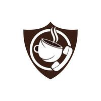 caffè chiamata vettore logo design. microtelefono e tazza icona.