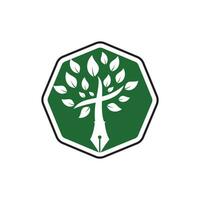 albero penna e attraversare vettore logo design modello. Bibbia apprendimento e insegnamento classe.