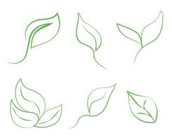 un' impostato di verde le foglie simboleggiante eco, verde energia, ecologia. vettore Immagine, schizzo nel linea arte stile