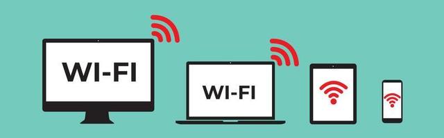 vettore Wi-Fi icone impostato pc, smartphone, tavoletta pc, puntatore, punto di accesso, cartello, computer portatile, discorso bolla