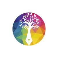 albero penna vettore logo design modello. scrittore e natura logo concetto.