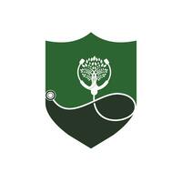 Salute stetoscopio vettore logo design. stetoscopio con albero icona vettore design.