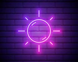 icona di sole rosa incandescente neon ui ux. segno incandescente logo vettoriale isolato su backogrund muro di mattoni