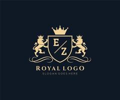 iniziale ez lettera Leone reale lusso stemma araldico logo modello nel vettore arte per ristorante, regalità, boutique, bar, Hotel, araldico, gioielleria, moda e altro vettore illustrazione.