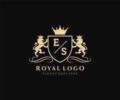 iniziale es lettera Leone reale lusso stemma araldico logo modello nel vettore arte per ristorante, regalità, boutique, bar, Hotel, araldico, gioielleria, moda e altro vettore illustrazione.