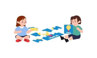 contento carino poco bambini giocare sega puzzle illustrazione vettore