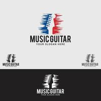 modello di vettore di progettazione di logo di chitarra di musica