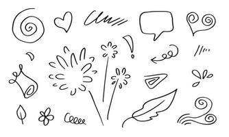 mano disegnato freccia, foglie, discorso bolla, cuore, luce, re, vettore