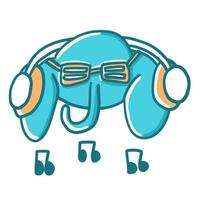 elefante ascoltando per musica. vettore illustrazione nel cartone animato piatto stile isolato su bianca sfondo.