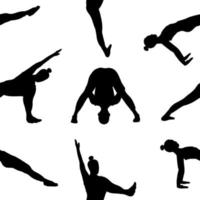 yoga pose senza soluzione di continuità modello. nero ombra. femmina, signora, donna, ragazza. meditazione, pilates, mentale Salute, addestramento, struttura. vettore illustrazione nel cartone animato piatto stile isolato su bianca sfondo.