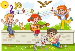 bambini giocando su il parete e cantando vettore