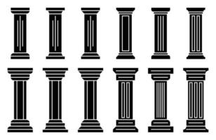 pilastro icona impostare, antico colonna design piatto forma bianca sfondo. vettore