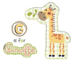 divertente giraffa con foglia nel esso bocca, vettore cartone animato illustrazione