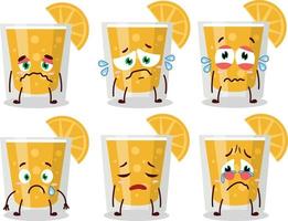 arancia succo cartone animato personaggio con triste espressione vettore