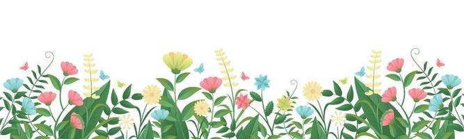 primavera erba e fiori, Pasqua saluto carta decorazione elemento, parco decorazione elemento con primavera erba e prato fiori per primavera saldi, striscione, manifesto, coperchio, modelli, sociale media, alimentazione vettore