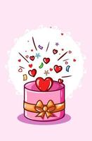 scatola rotonda contenente amore nel giorno di San Valentino, illustrazione di cartone animato vettore