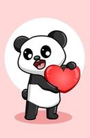 kawaii e il panda divertente porta un grande cuore, illustrazione del fumetto di San Valentino vettore
