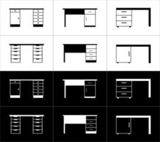 ufficio scrivania icone impostare, vettore illustrazione. piatto design stile. nero e bianca.