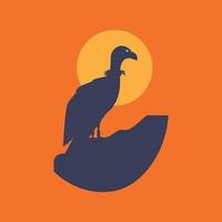 animale uccello carnivoro avvoltoio vertice guardare preda tramonto logo design vettore