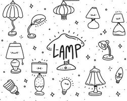 set di lampada doodle. lampada in stile doodle vettore