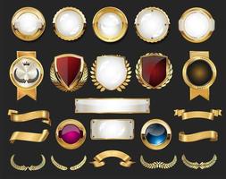 collezione di Vintage ▾ retrò premio qualità d'oro badge e etichette vettore