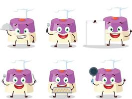 cartone animato personaggio di torta con vario capocuoco emoticon vettore