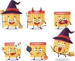 Halloween espressione emoticon con cartone animato personaggio di calendario vettore