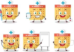 medico professione emoticon con calendario cartone animato personaggio vettore