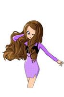 bella ragazza con abito viola e capelli lunghi vettore