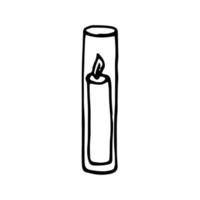 ardente candela nel un' lungo stretto bicchiere - mano disegnato scarabocchio. lungo candela nel un' bicchiere candeliere vettore schizzo