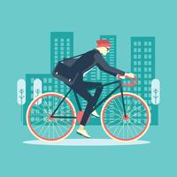 Cool uomo d'affari maschile in bicicletta in ufficio vettore