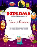 bambini diploma. cartone animato vitamina supereroe personaggi vettore