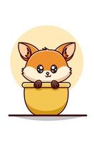 baby fox sulla ciotola illustrazione vettore