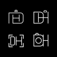 dh iniziale lettera logo fotografia. telecamera logo. lettera impostato di dh logo. dh lettera fotografia telecamera. vettore