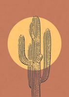 minimalista Marrone illustrazione con cactus e sole. moderno stile parete arredamento, monocromatico arte. Marrone artistico manifesto per Stampa, logotipo vettore