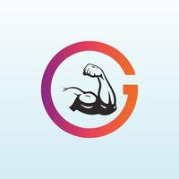 fisico fitness lettera g vettore logo design con fitness icona